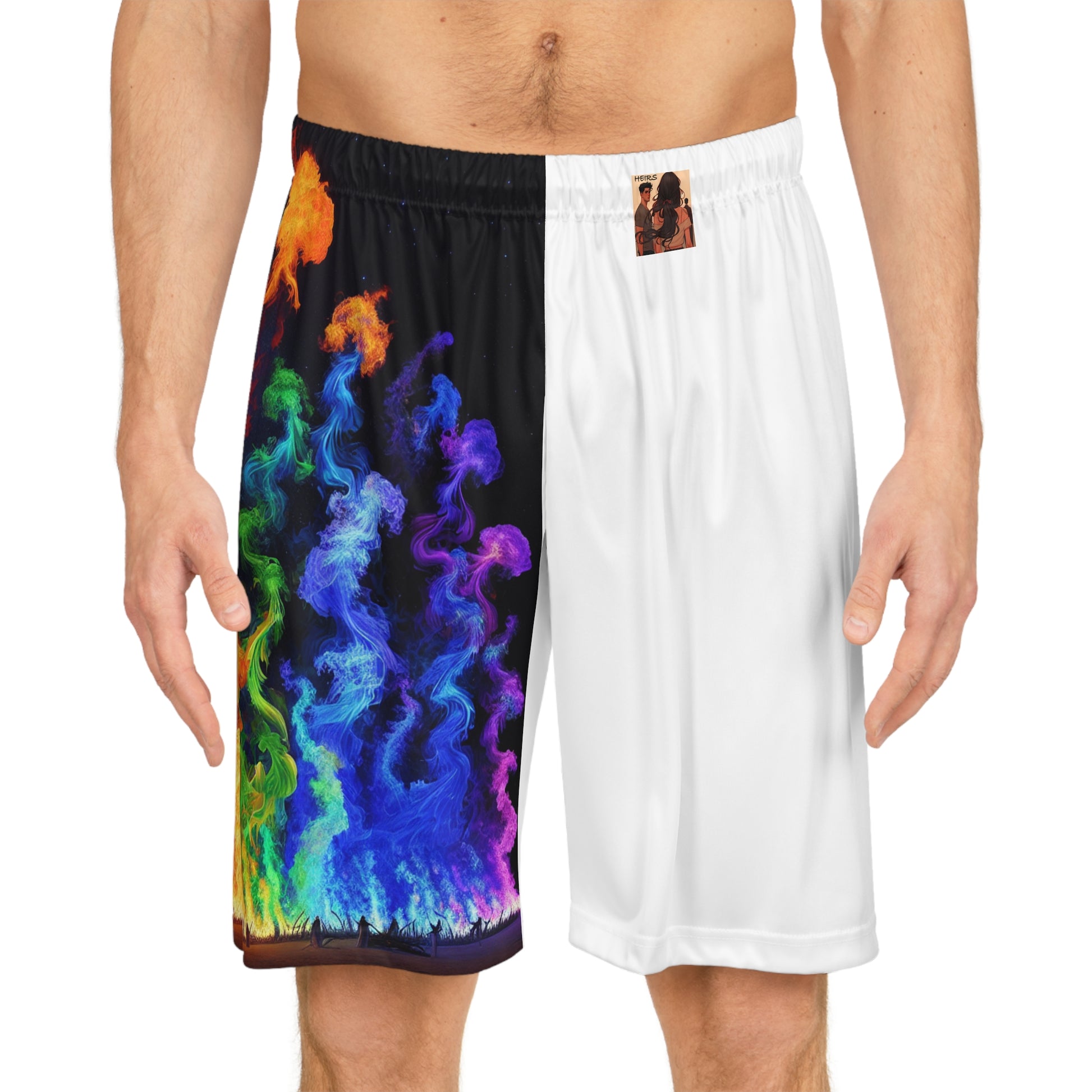 “HEIRS” Vibrant Fire Dance Basketball Shorts, Athletic Shorts, Sportswear, Summer Activewear, Gift for Athletes